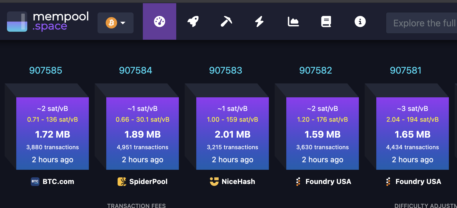 2 MB blocks shown on Mempool.space BTC explorer